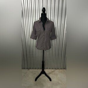Women’s James Perse Gray 1/2 Sleeve Button Down Shirt Blouse Designer Size 4
